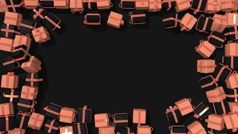Gift Boxes Falling from Edges, Black &amp; Peach Color, Cosmetics Theme, 3D Render Stock Footage 226350405