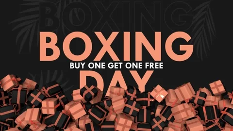 Gift Boxes Falling &amp; Filling Screen Then Revealing Boxing Day Offer, 3D Render Stock Footage 226350431
