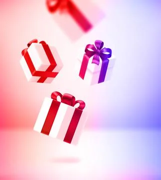 Gift boxes falling on a floor. 3d vertical illustration Stock-Illustration