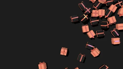 Gift Boxes Falling on Floor Black and Peach Color, Cosmetics Theme, 3D Rendering Stock Footage 226350392