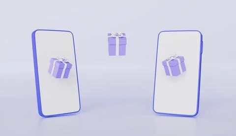 Gift boxes falling on mobile phone, online shopping, receiving Surprise box Stock Illustration