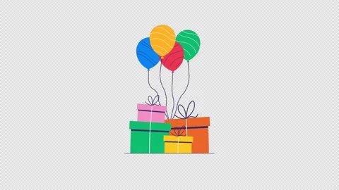 Gift Boxes with Floating Balloons. Celebration Animation Video - Transparent Stock Footage 324350877