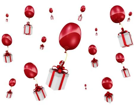 Gift boxes flying in balloons Stock Illustration