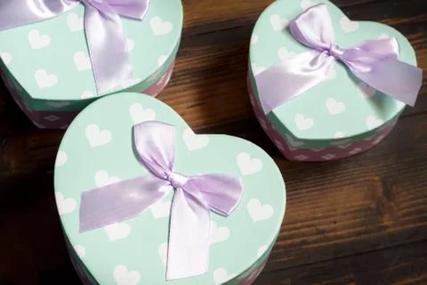Gift boxes in the form of hearts Stock Photos