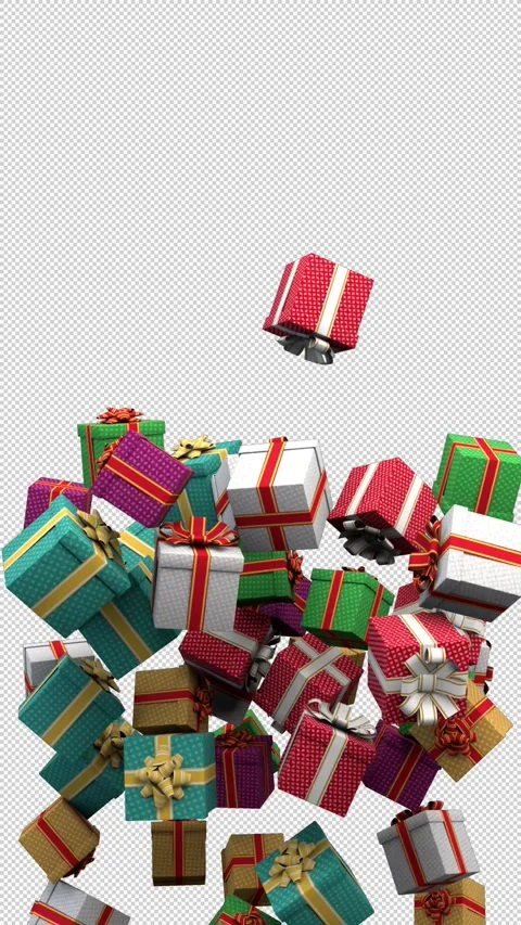 Gift boxes fountain – 3d render with alpha channel. Stock Footage 293341467