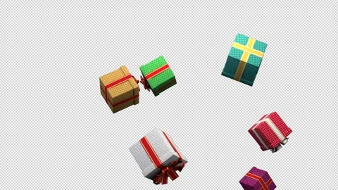 Gift boxes fountain – 3d render with alpha channel. Видео 333855843