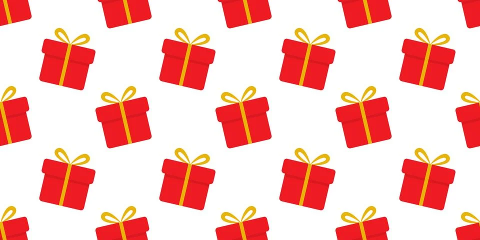 Gift Boxes Front View with tied Ribbon Bow Seamless Pattern Minimalist Flat Stock Illustration