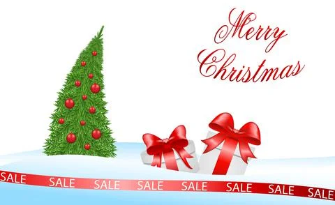Gift boxes, gifts with a bow under the Christmas tree and snow, the concept of Stock Illustration