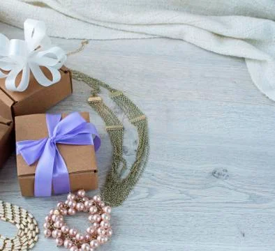 Gift boxes with gifts. Stock Photos