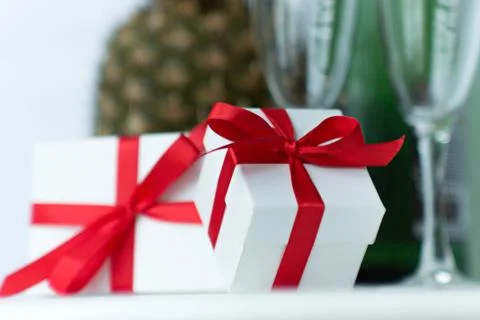 Gift Boxes with Glasses and Fruit Stock Photos