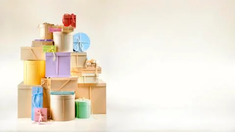 Gift boxes on gold background Stock Photos