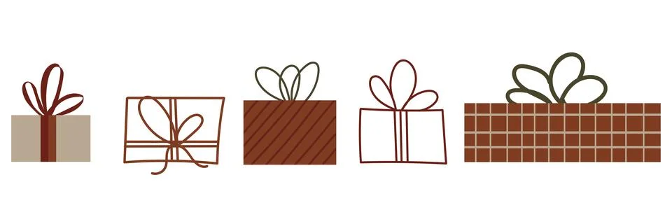Gift boxes, Hand drawn doodle collection. presents vector set. Colorful wrapped Illustrazione stock