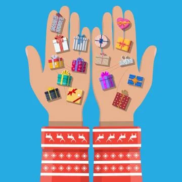 Gift boxes in hand. Illustrazione stock