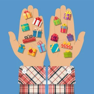 Gift boxes in hand. Illustrazione stock