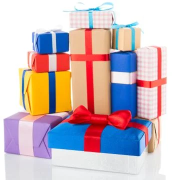 Gift boxes isolated on white background Stock Photos