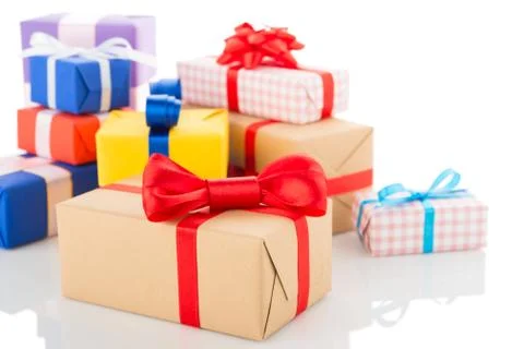 Gift boxes isolated on white background Stock Photos
