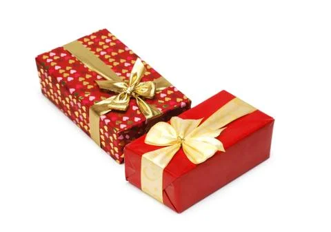 Gift boxes isolated on the white background Stock Photos