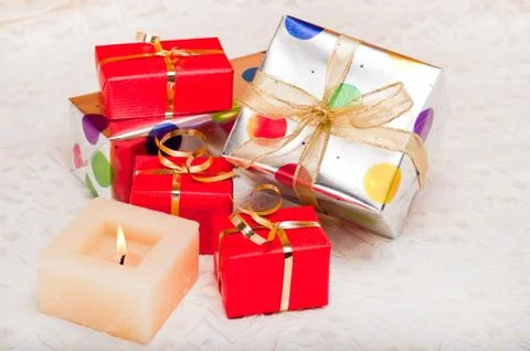Gift Boxes on Lace Stock Photos