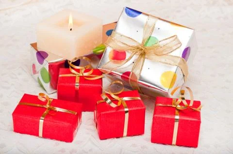 Gift Boxes on Lace Stock Photos