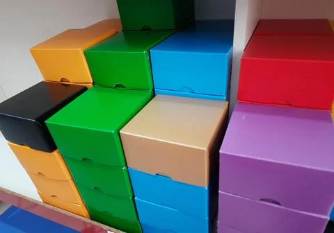 Gift boxes, many colors. Stock Photos
