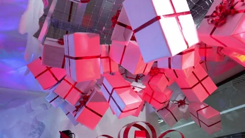 Gift boxes for the new year in neon light Stock Footage 226591188