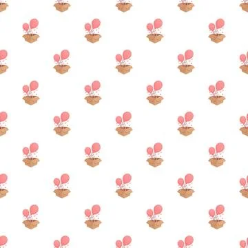Gift boxes opening surprising pink balloons pattern Stock Illustration
