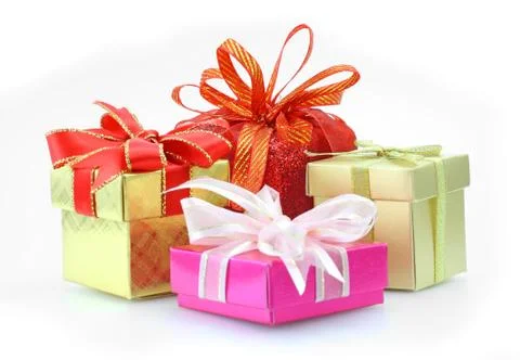 Gift boxes over white background Stock Photos