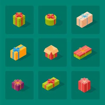 Gift boxes pack composition event greeting isometric birthday isolated vector Stock Illustration