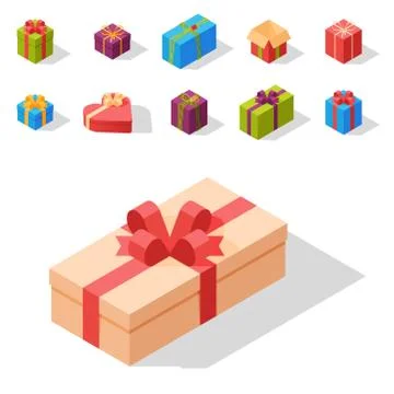 Gift boxes pack composition event greeting isometric birthday isolated vector Stock Illustration