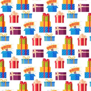 Gift boxes pack composition event greeting object birthday seamless pattern Stock Illustration