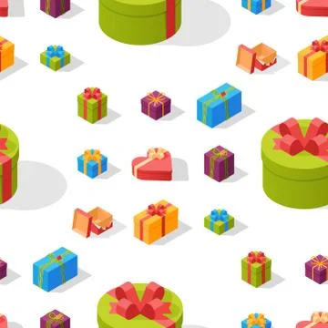 Gift boxes pack composition event greeting isometric birthday seamless pattern Illustrazione stock