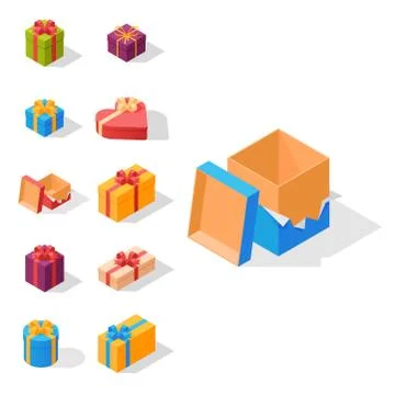 Gift boxes pack composition event greeting isometric birthday isolated vector Stock Illustration