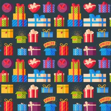 Gift boxes pack composition event greeting object birthday seamless pattern Stock Illustration