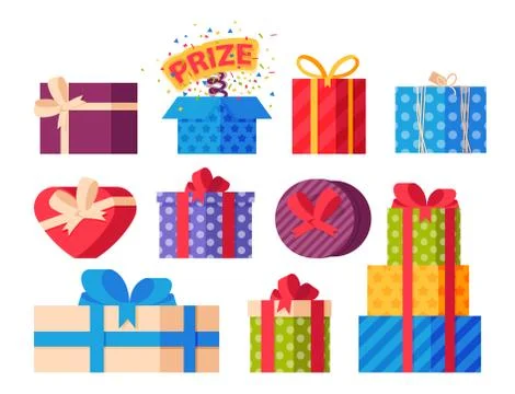 Gift boxes pack composition event greeting object birthday isolated vector Stock Illustration