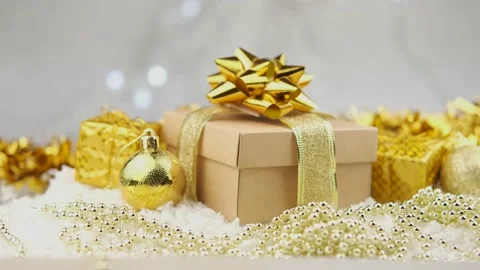 Gift boxes packing with a bow and ribbon Stock Footage 145616784