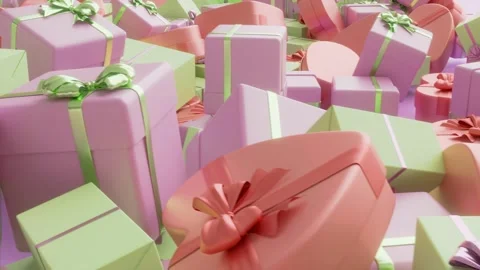 Gift boxes in pastel colors in the shape of a square and a heart. 3d loops Video stock 255822139
