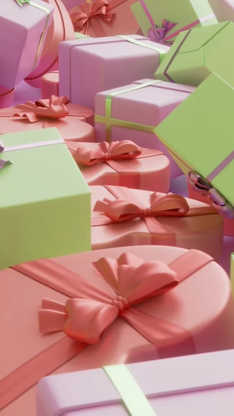 Gift boxes in pastel colors in the shape of a square and a heart.3d loops Stock Footage 255822156