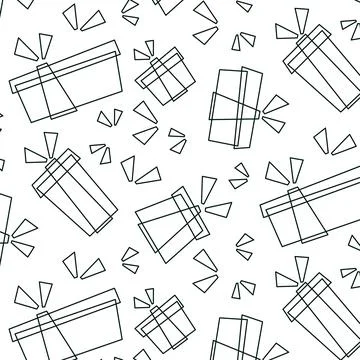 Gift boxes pattern in doodle style, outline, gifts isolated on white. Color.. Stock Illustration