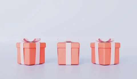 Gift boxes with pink bows, design element for banner with sales or giveaways Stock Photos