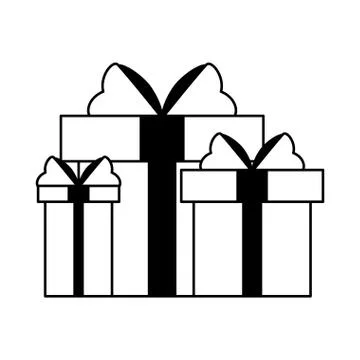 Gift boxes present cartoon isolated in black and white Stock Illustration