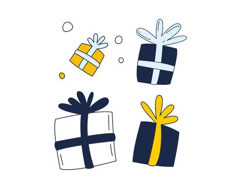 Gift Boxes. Present. Cartoon simple flat hand drawn style Stock Illustration