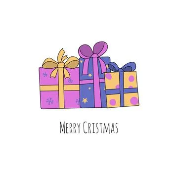 Gift boxes, presents in google style. Holiday greeting card concept. Stock Illustration