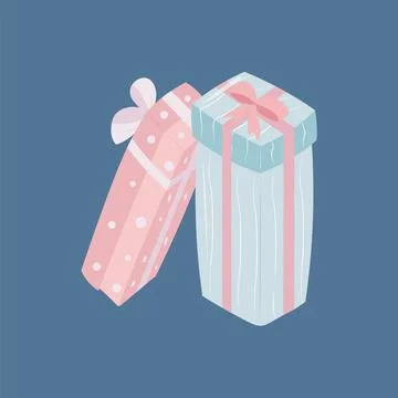 Gift boxes, presents isolated on blue background. Colorful wrapped. Sale Stock Illustration
