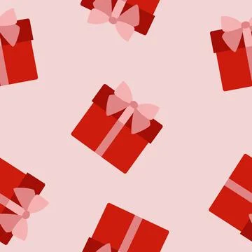 Gift boxes, presents seamless flat pattern vector illustration. Hand drawn Ho Stock Illustration
