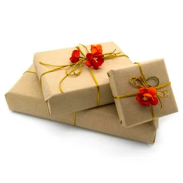 Gift boxes with red flowers Stock Photos