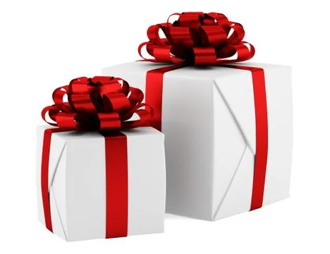 Gift boxes with red ribbons isolated on white background Stock Illustration