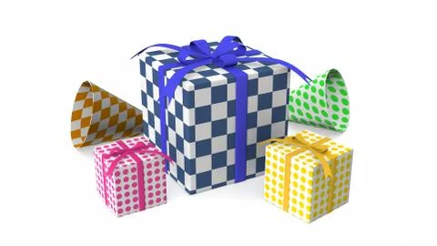 Gift boxes, with ribbon. 3D rendering. Stock Illustration