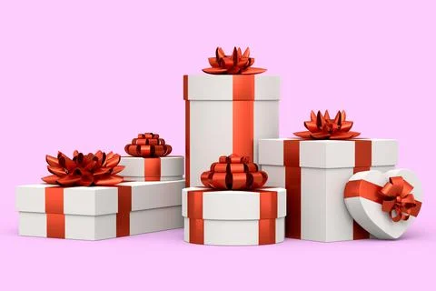 Gift boxes with ribbon and bow isolated on pink background. greeting design Stock Illustration