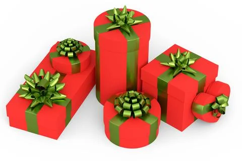 Gift boxes with ribbon and bow isolated on white background. greeting design 스톡 일러스트