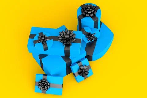 Gift boxes with ribbon and bow isolated on yellow background. greeting design Stock Illustration